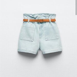 COPY - Zara Women's Light Blue Denim Shorts with Brown Belt Size 10